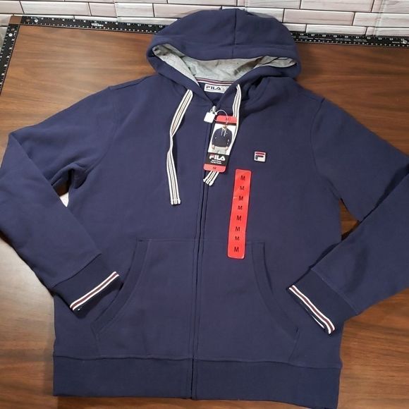 NEW Fila Men's‎ Full Zip Fleece Hoodie Navy Medium - Picture 1 of 7
